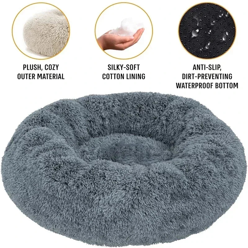 Ultra-Soft Calming Round Pet Bed – Plush Cushion for Cats & Dogs