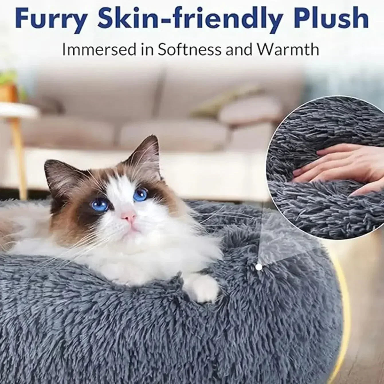 Ultra-Soft Calming Round Pet Bed – Plush Cushion for Cats & Dogs