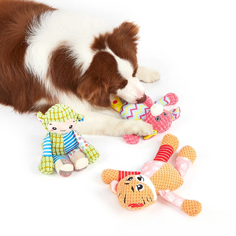 MySnugPet Squeaky Plush Dog Toy – Bite-Resistant Corduroy Friends