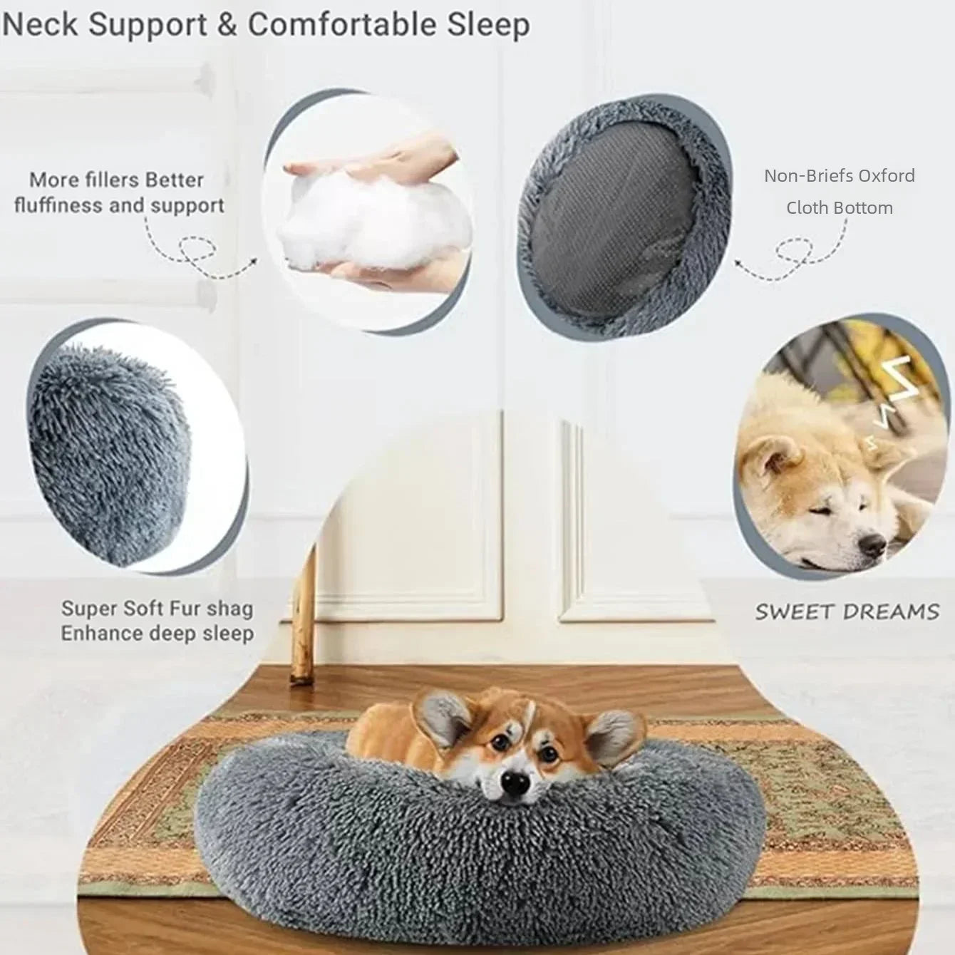 Ultra-Soft Calming Round Pet Bed – Plush Cushion for Cats & Dogs