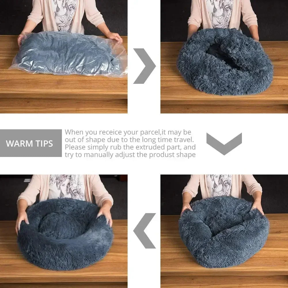 Ultra-Soft Calming Round Pet Bed – Plush Cushion for Cats & Dogs