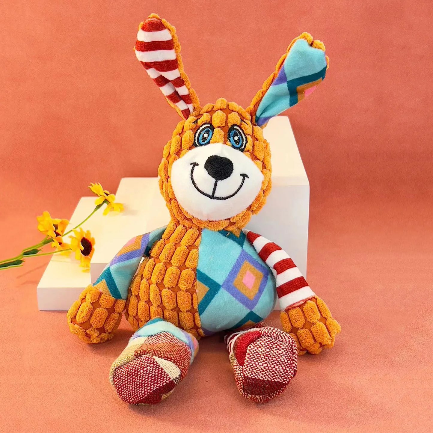 MySnugPet Squeaky Plush Dog Toy – Bite-Resistant Corduroy Friends