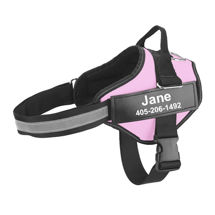Custom No-Pull Reflective Dog Harness with Personalised Name Patch (XS-XXL)