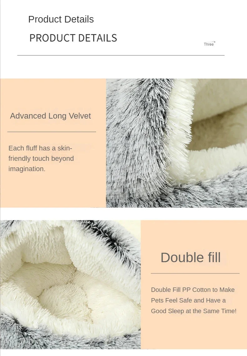 MySnugPet 2-in-1 Hooded Plush Cat & Small-Dog Bed – Self-Warming Winter Nest