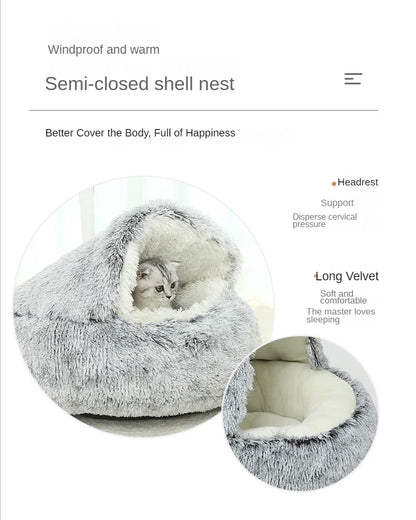 MySnugPet 2-in-1 Hooded Plush Cat & Small-Dog Bed – Self-Warming Winter Nest