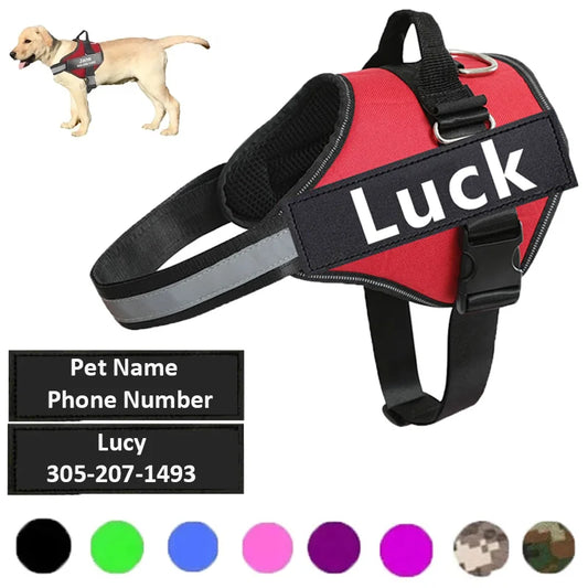 Custom No-Pull Reflective Dog Harness with Personalised Name Patch (XS-XXL)