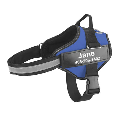 Custom No-Pull Reflective Dog Harness with Personalised Name Patch (XS-XXL)