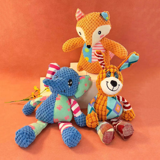 MySnugPet Squeaky Plush Dog Toy – Bite-Resistant Corduroy Friends