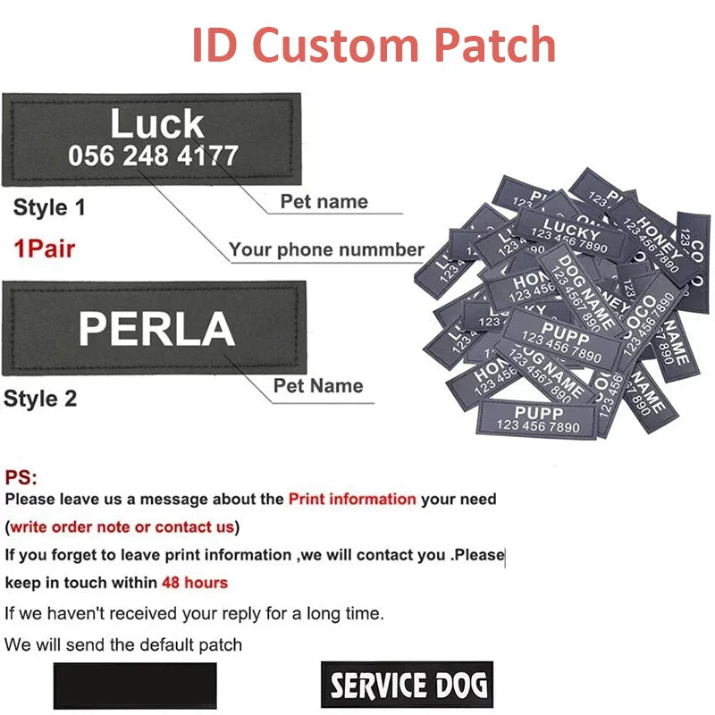 Custom No-Pull Reflective Dog Harness with Personalised Name Patch (XS-XXL)