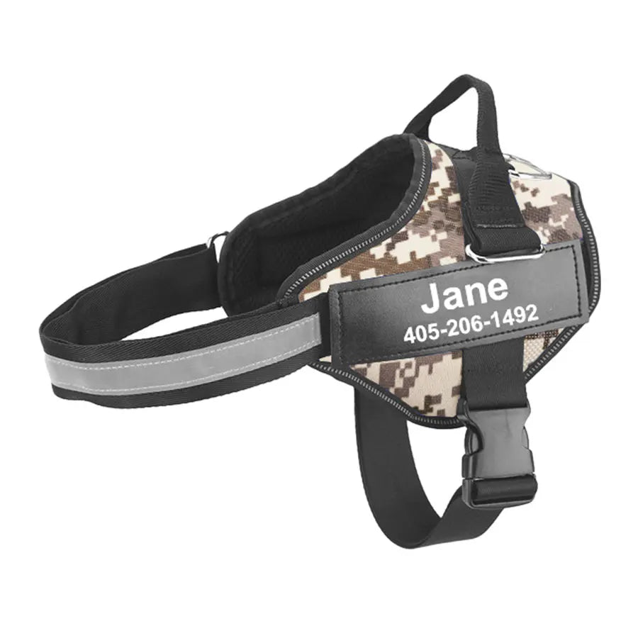 Custom No-Pull Reflective Dog Harness with Personalised Name Patch (XS-XXL)