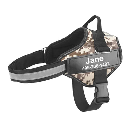Custom No-Pull Reflective Dog Harness with Personalised Name Patch (XS-XXL)