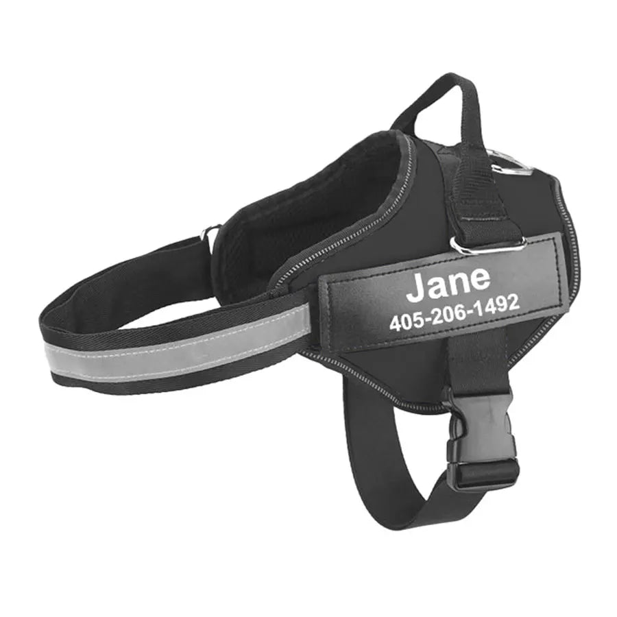 Custom No-Pull Reflective Dog Harness with Personalised Name Patch (XS-XXL)