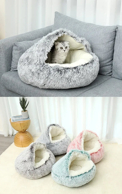 MySnugPet 2-in-1 Hooded Plush Cat & Small-Dog Bed – Self-Warming Winter Nest
