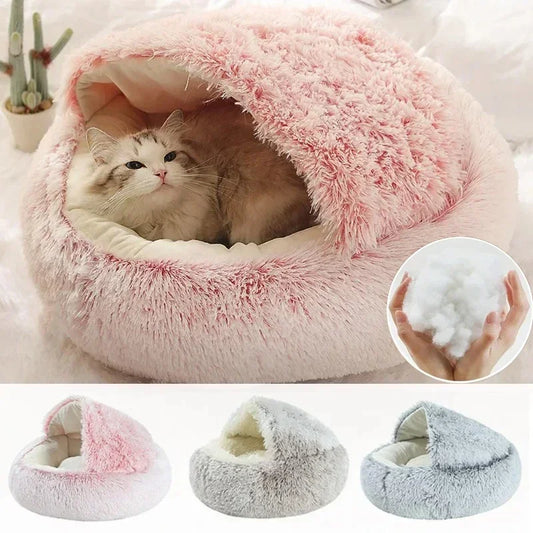 MySnugPet 2-in-1 Hooded Plush Cat & Small-Dog Bed – Self-Warming Winter Nest