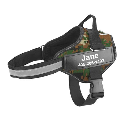 Custom No-Pull Reflective Dog Harness with Personalised Name Patch (XS-XXL)
