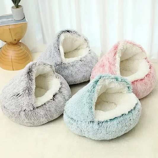MySnugPet 2-in-1 Hooded Plush Cat & Small-Dog Bed – Self-Warming Winter Nest